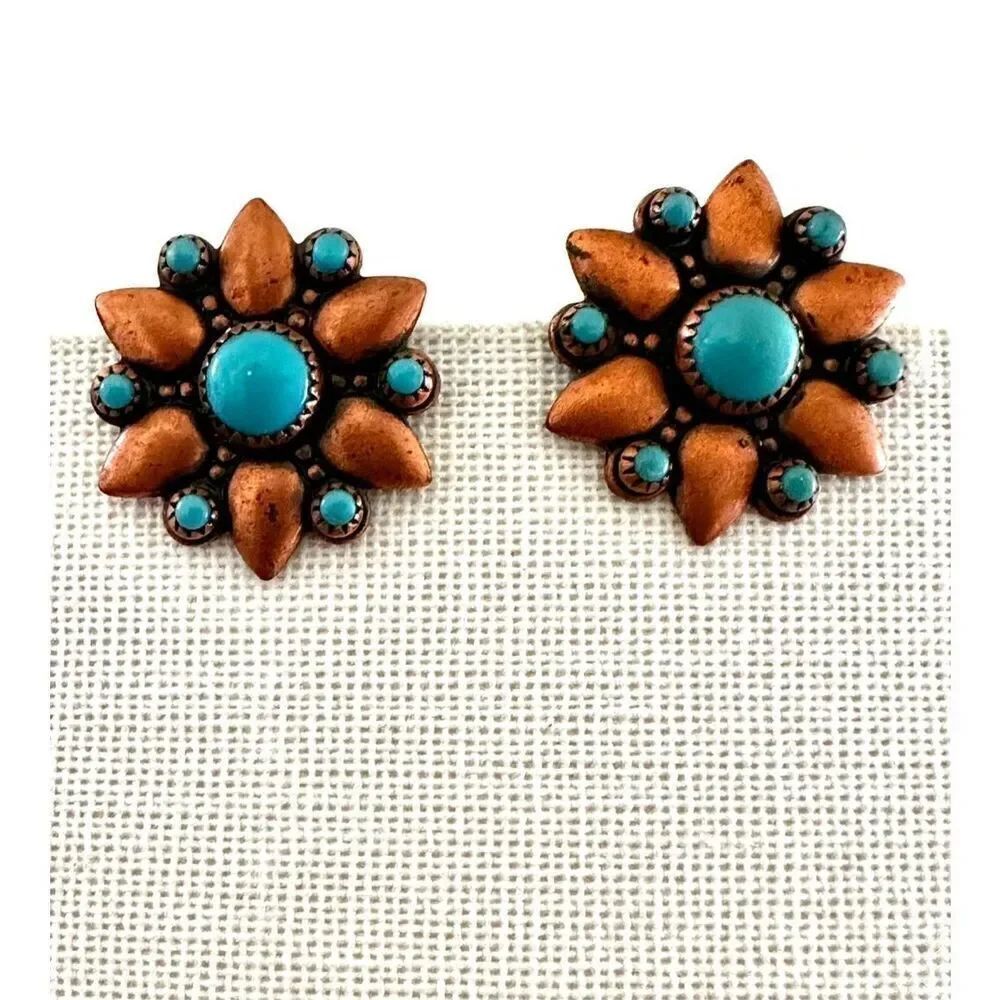 Bell Trading Post solid copper and turquoise clip on earrings
